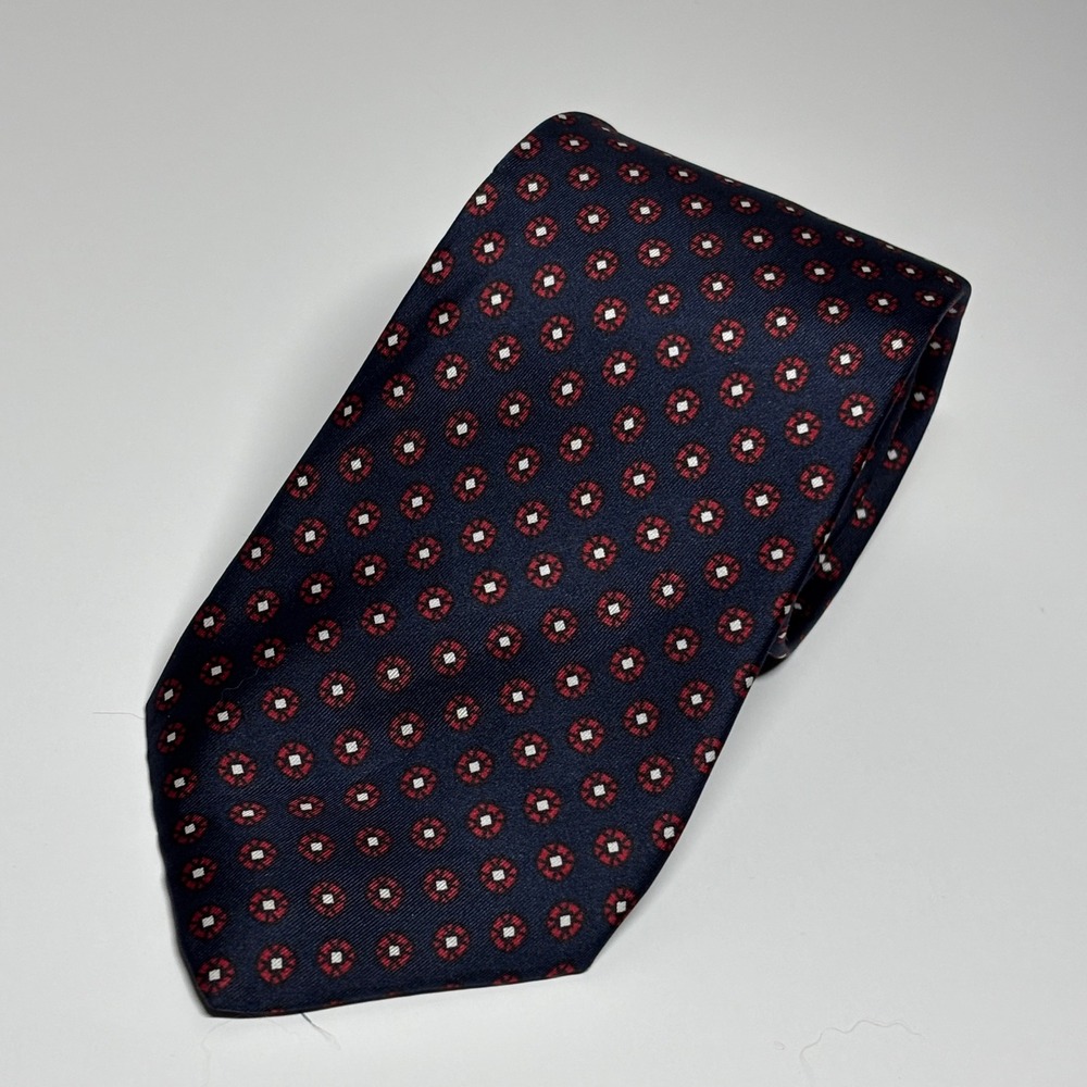 Valentino Necktie Mens Navy Blue Silk Medallion Geometric Italy Designer Luxury